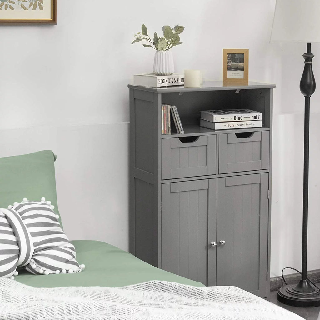 Grey Bathroom Floor Storage Cabinet with Open Shelf Z69129
