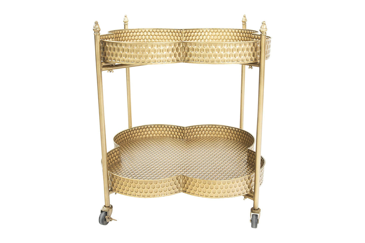 Gold 2-Tier Bar Cart with Caster Wheels Q322356