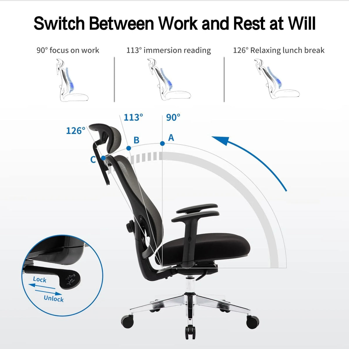 Ergonomic High Back Mesh Office Chair with Lumbar Support and Headrest Black S95244