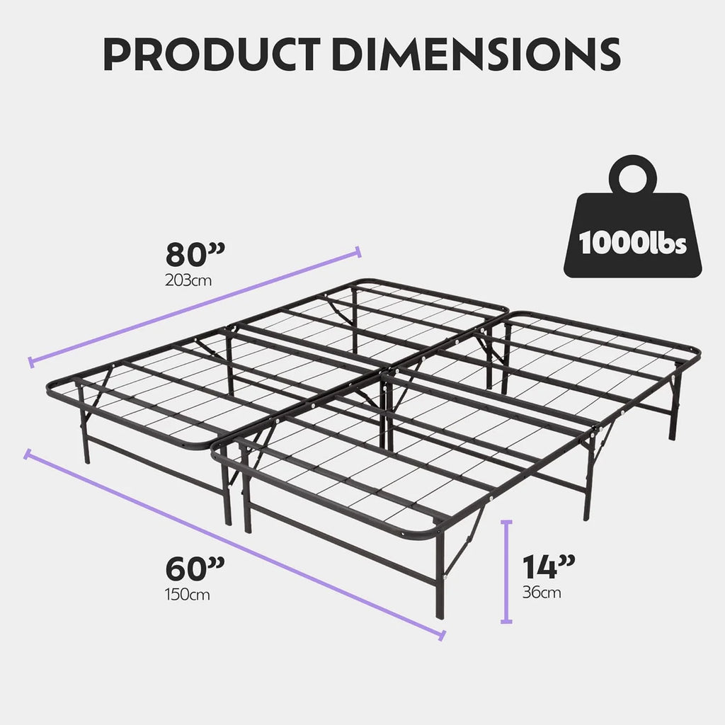 Queen Size Black Metal Foldable Bed Frame F348