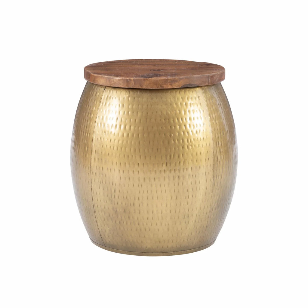 Gold Metal and Wood Storage Side Table U821615