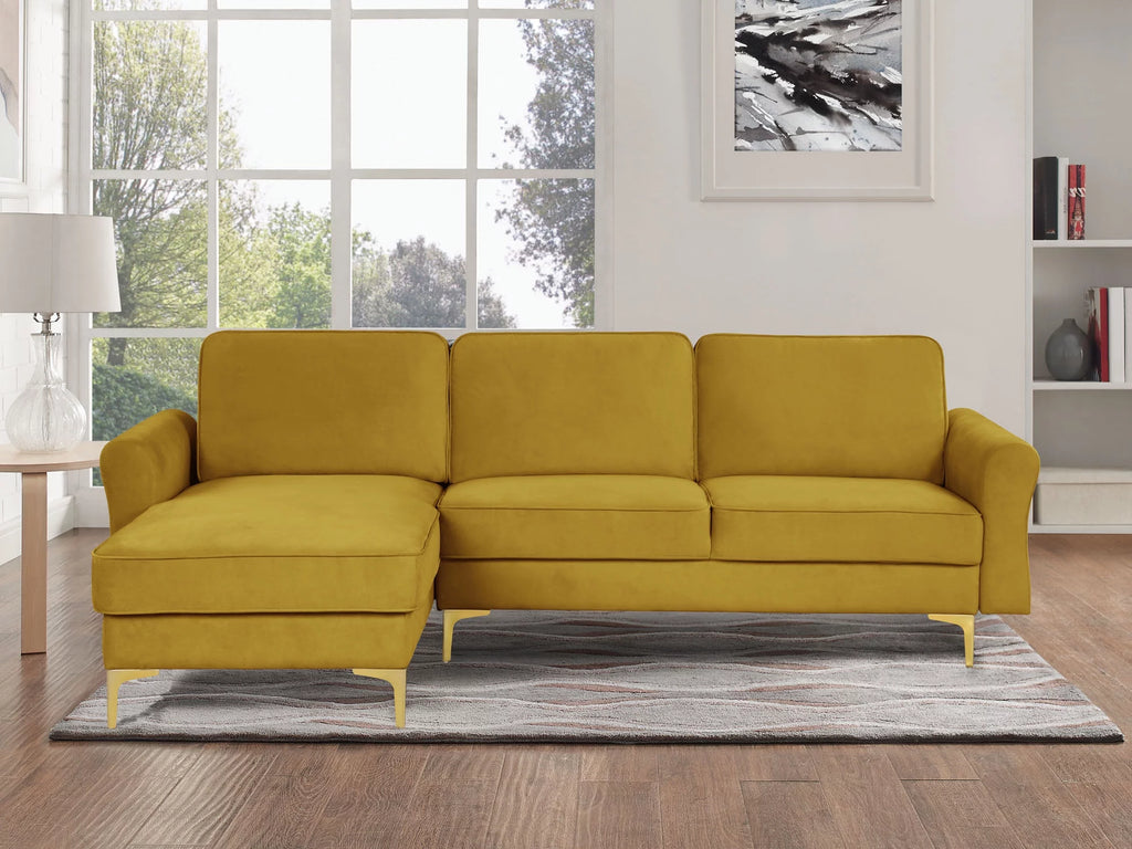 Yellow Velvet Sectional Loveseat and Chaise S33565