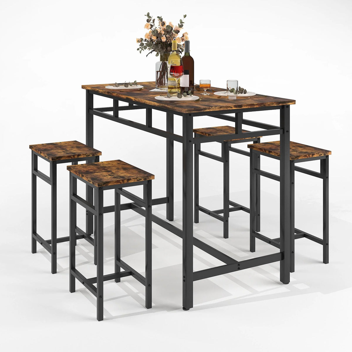 5-Piece Counter Height Pub Dining Set with Foot Support E561
