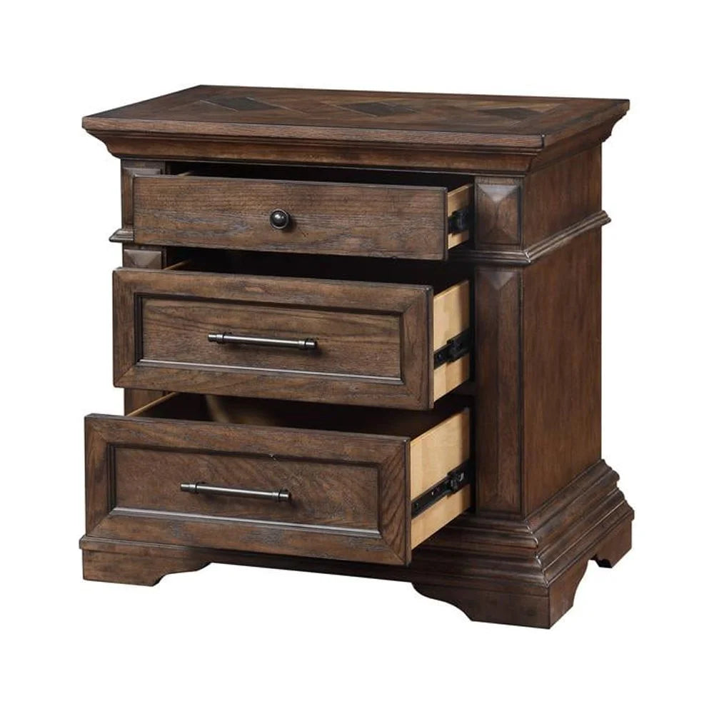 Solid Wood 3-Drawer Nightstand in Brushed Walnut M233