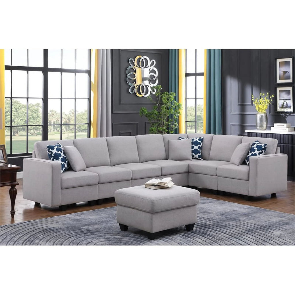 Light Gray Reversible Fabric Sectional Sofa with Ottoman Y115