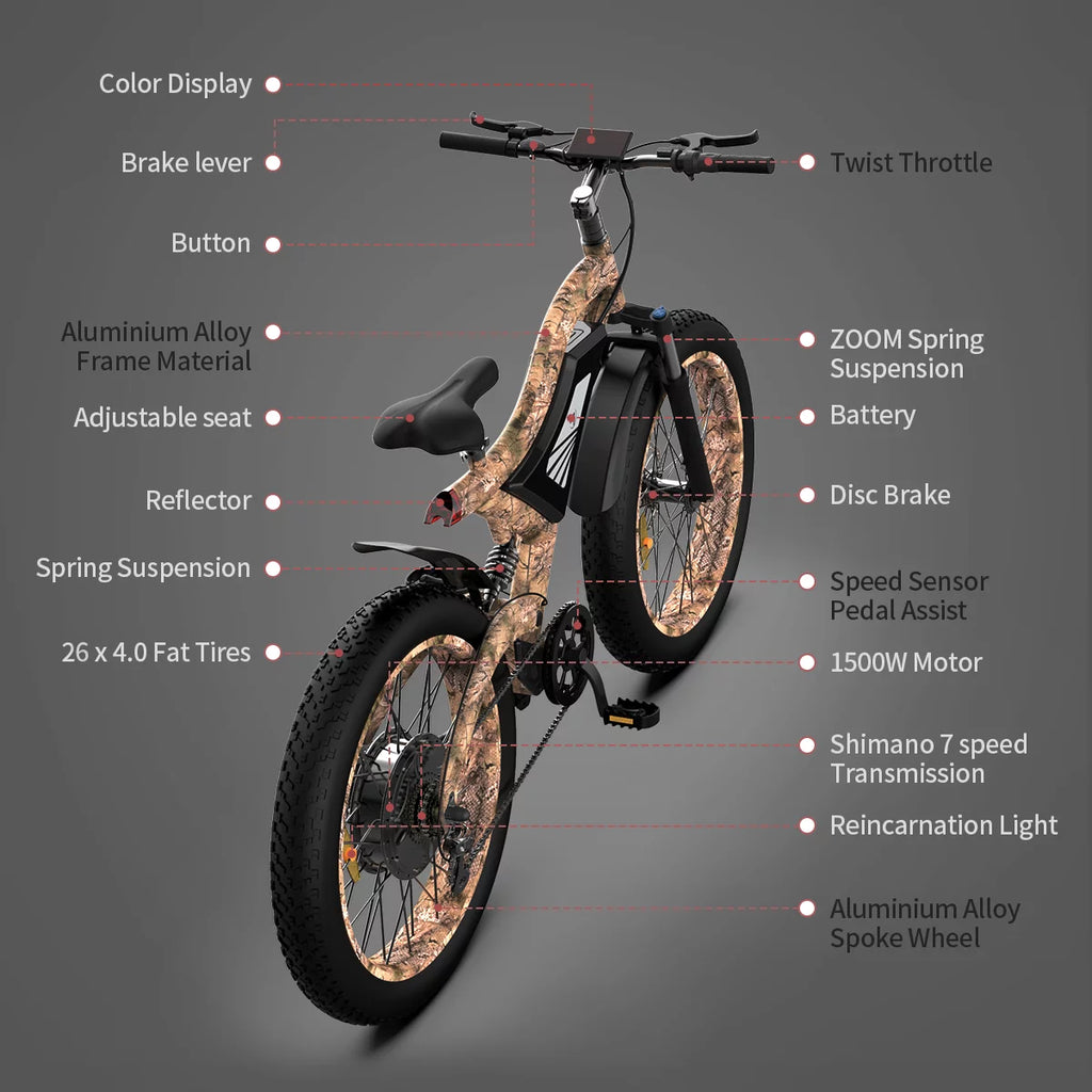 26" 1500W Fat Tire Electric Mountain Bike K52301
