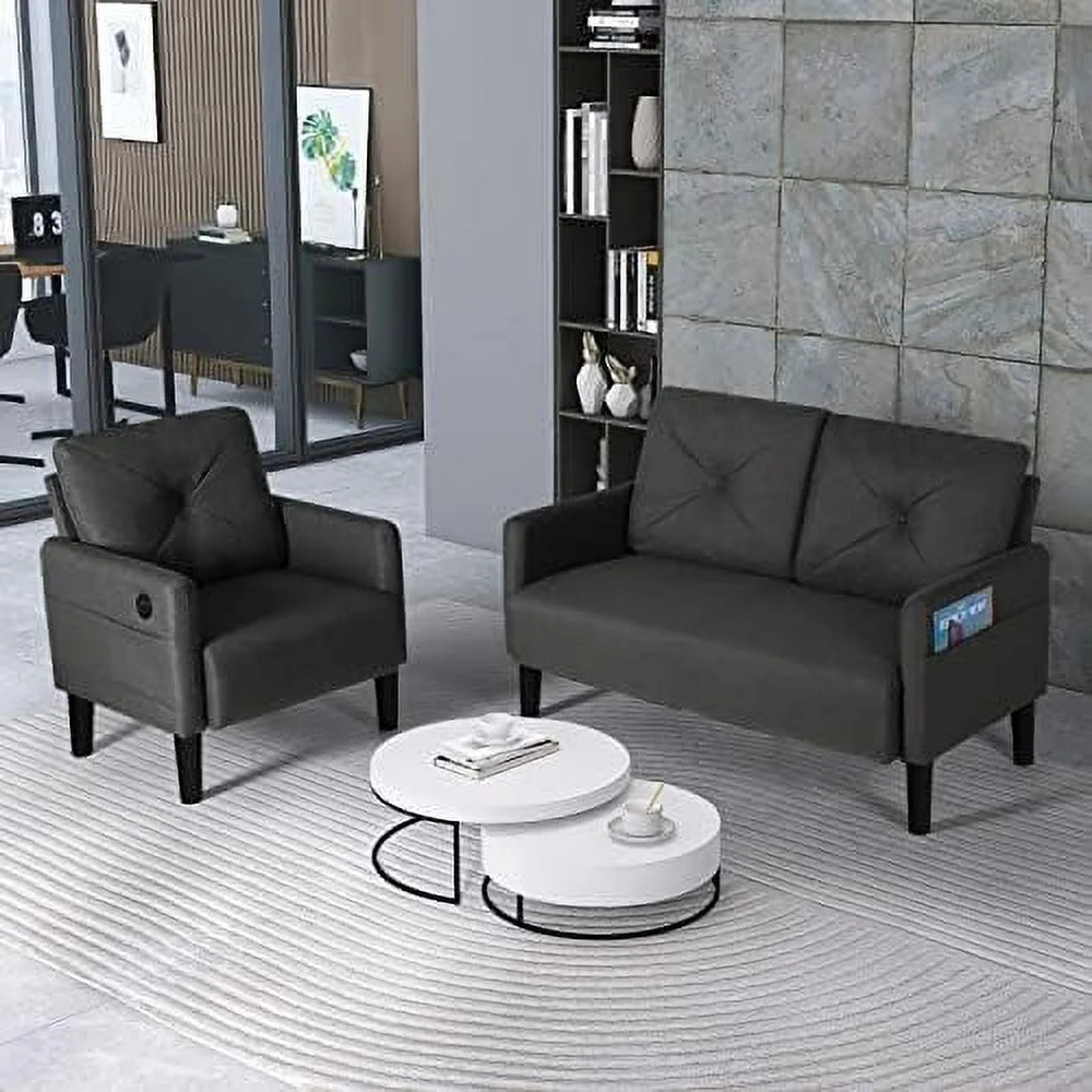 Upholstered Sofa Set with 2 USB Charging Ports W5872