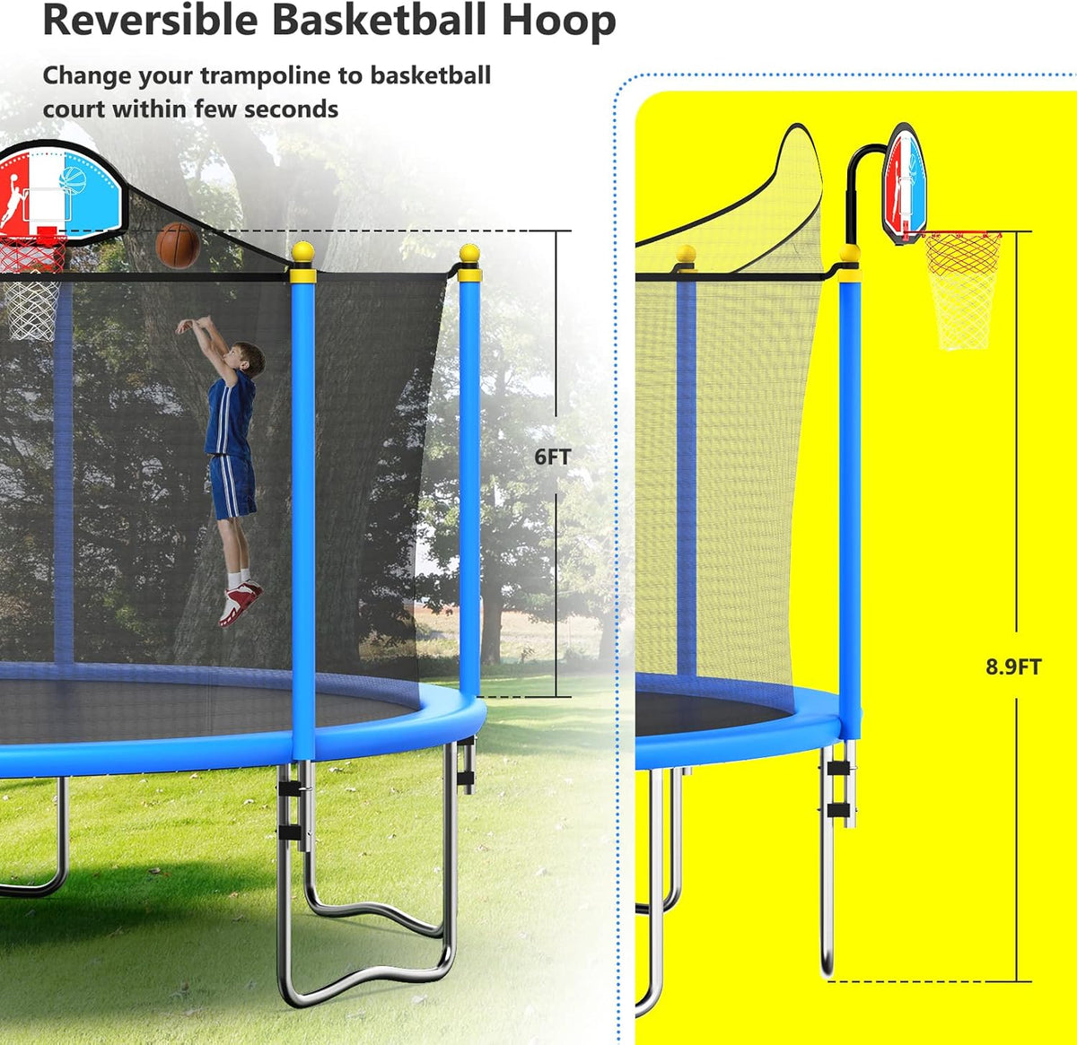 15FT Trampoline with Enclosure Net, Basketball Hoop and Ladder U1588