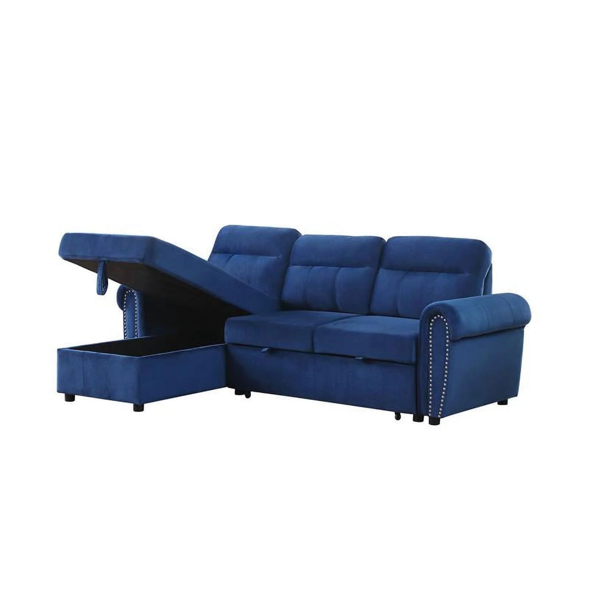 Blue Velvet Reversible Sleeper Sectional Sofa Chaise G74413
