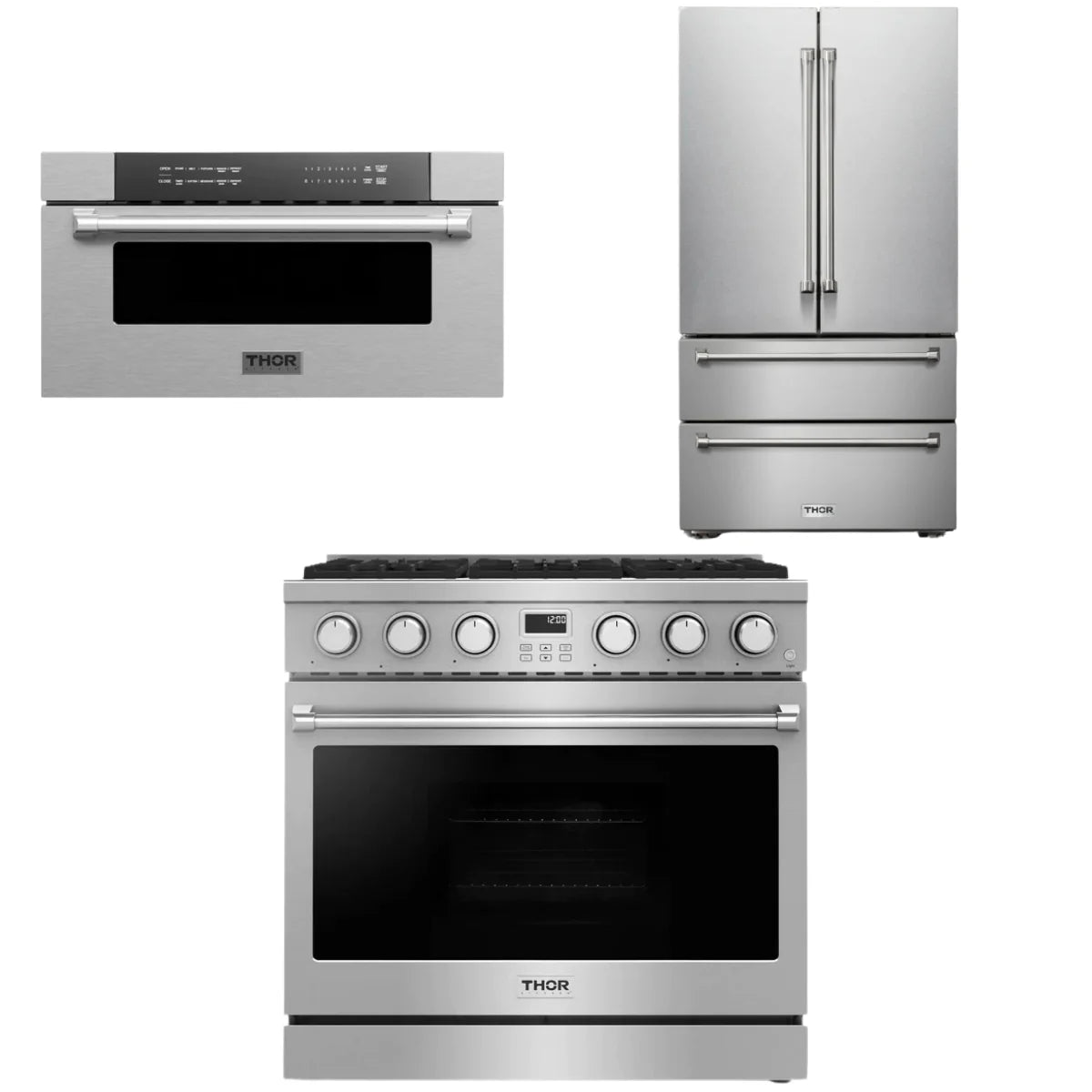 36 Gas Range, Refrigerator and Microwave T663