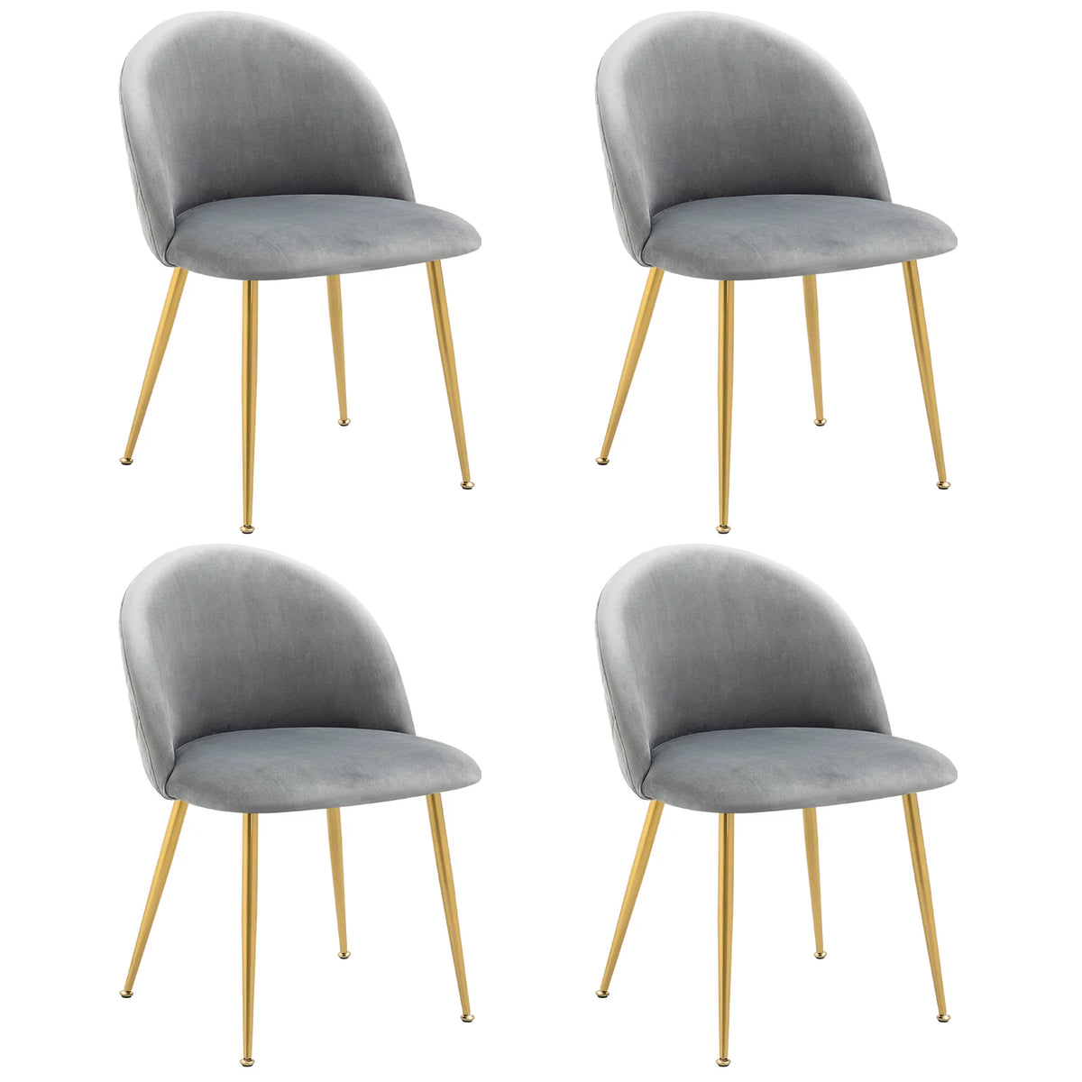 Set of 4 Grey Upholstered Velvet Dining Chairs O1269