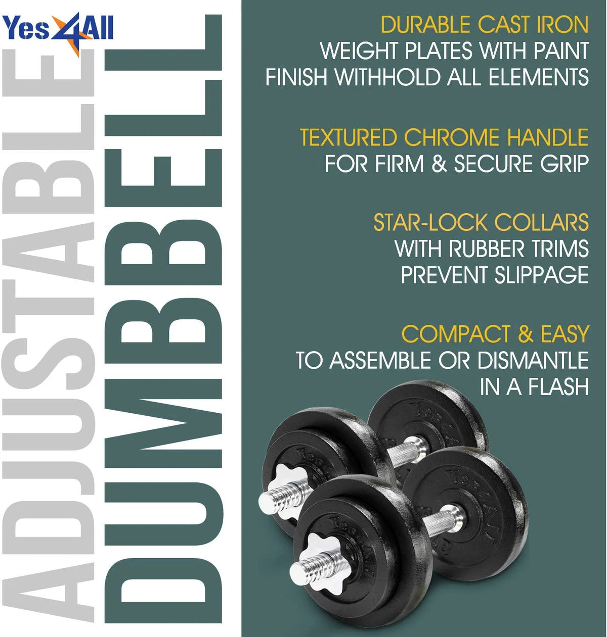 60 lbs Adjustable Cast Iron Dumbbell Set G26911