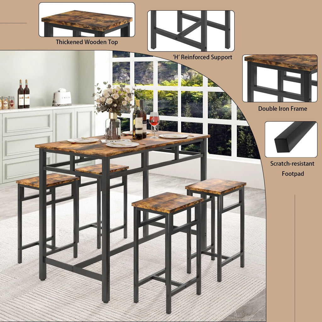 5-Piece Counter Height Pub Dining Set with Foot Support E561