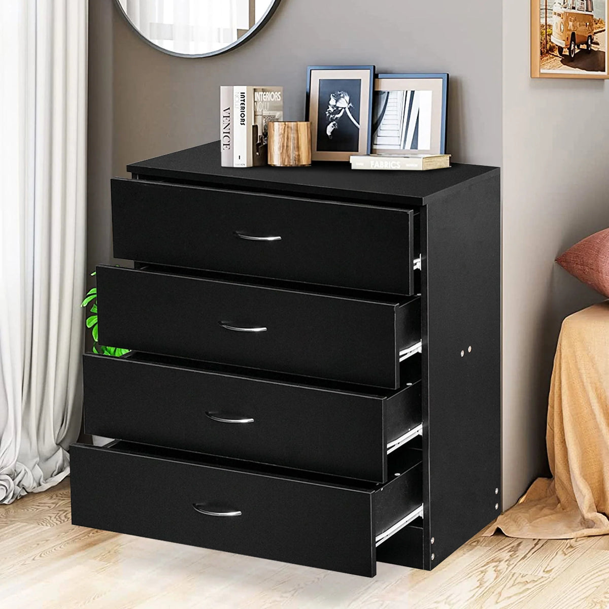 Black 4 Drawer Wood Dresser P712