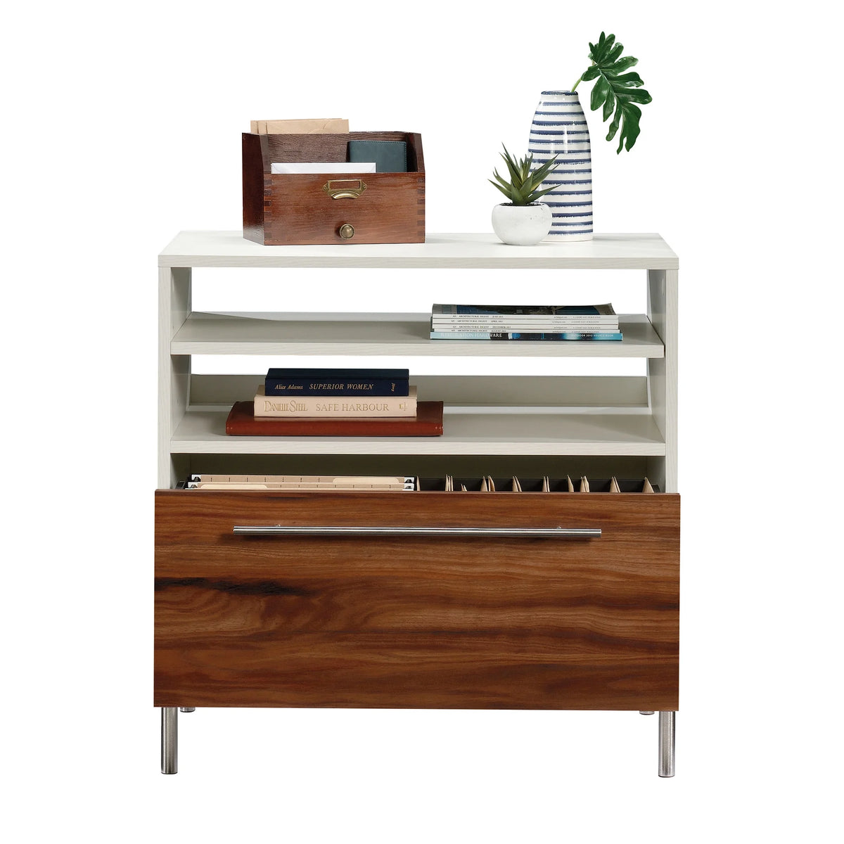 Pearl Oak Finish Lateral File Cabinet with Open Storage F2955