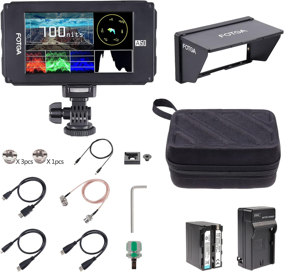 5inch Touchscreen Camera Field Monitor with Battery Charger Carry Case E270492