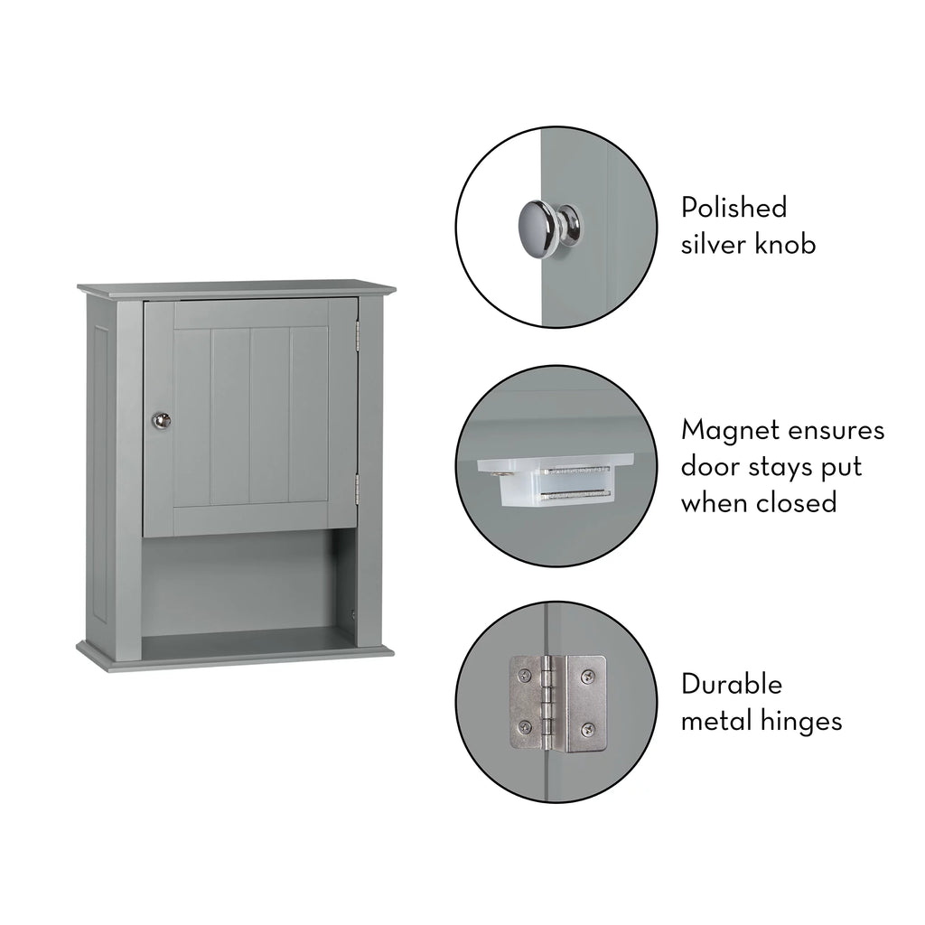 Gray Single Door Wall Cabinet with Open Shelf R339