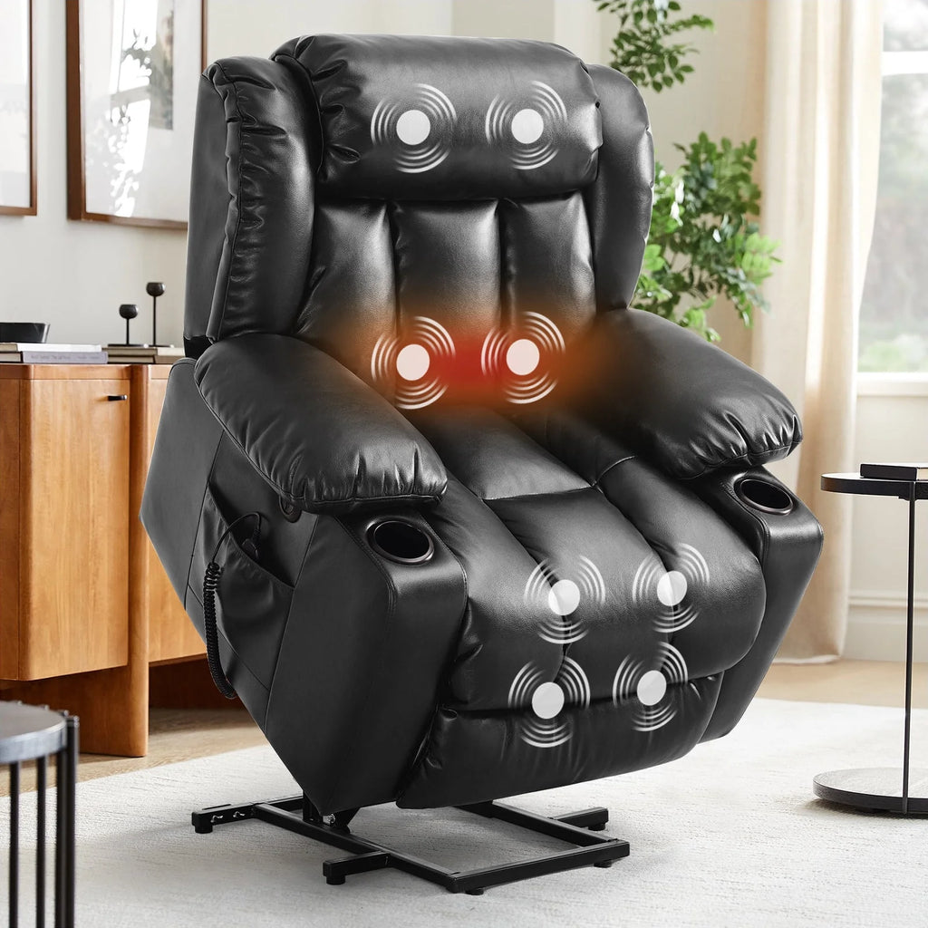 Large Power Lift Recliner Chair with Heat and Massage Leather Grey A4699