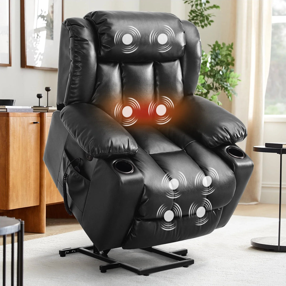 Large Power Lift Recliner Chair with Heat and Massage Leather Grey A4699