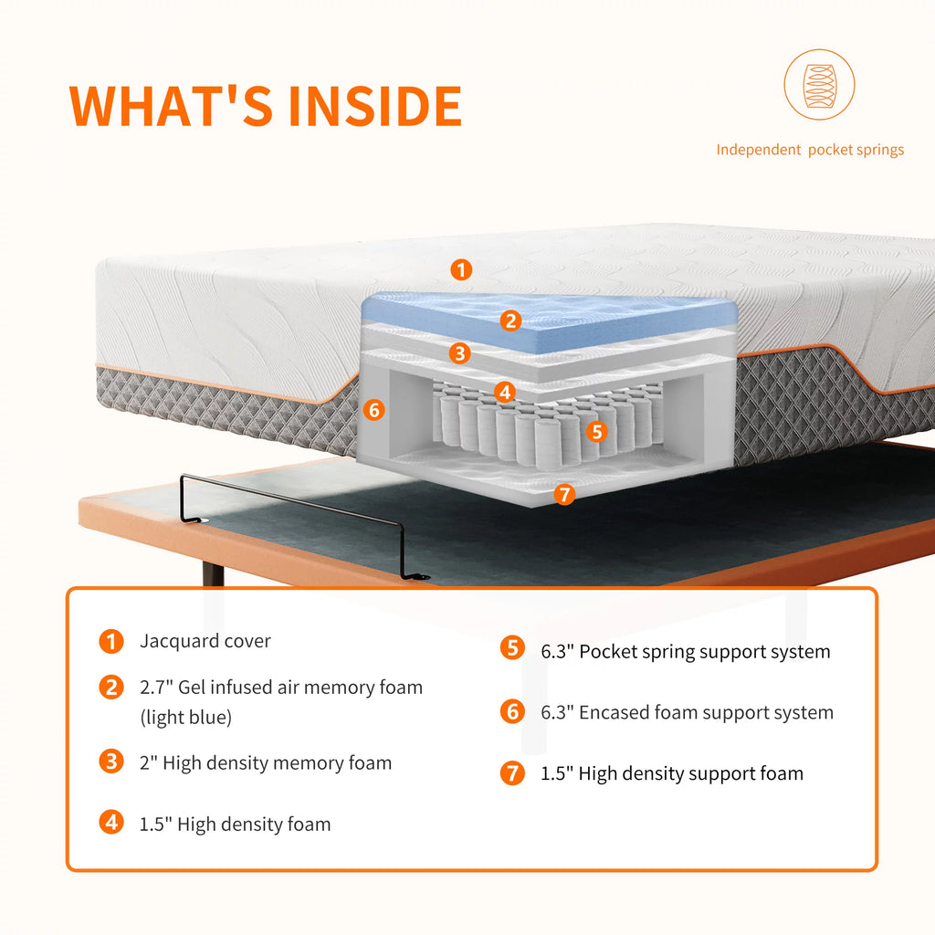 Queen Adjustable Bed Frame with 14 inch Hybrid Memory Foam Mattress Z484909