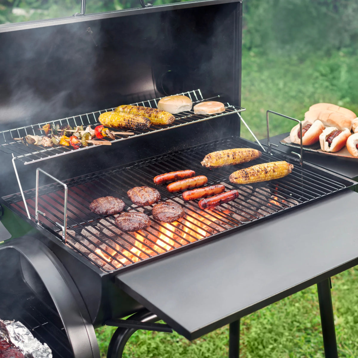 Steel Charcoal Grill with Offset Smoker A800