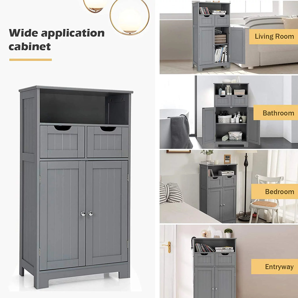 Grey Bathroom Floor Storage Cabinet with Open Shelf Z69129