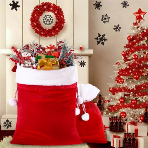 2pcs Christmas Velvet Santa Bags with Drawstring L548871