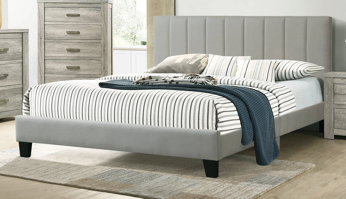 Solid Wood Full Size Bed with Polyfiber Headboard W401614