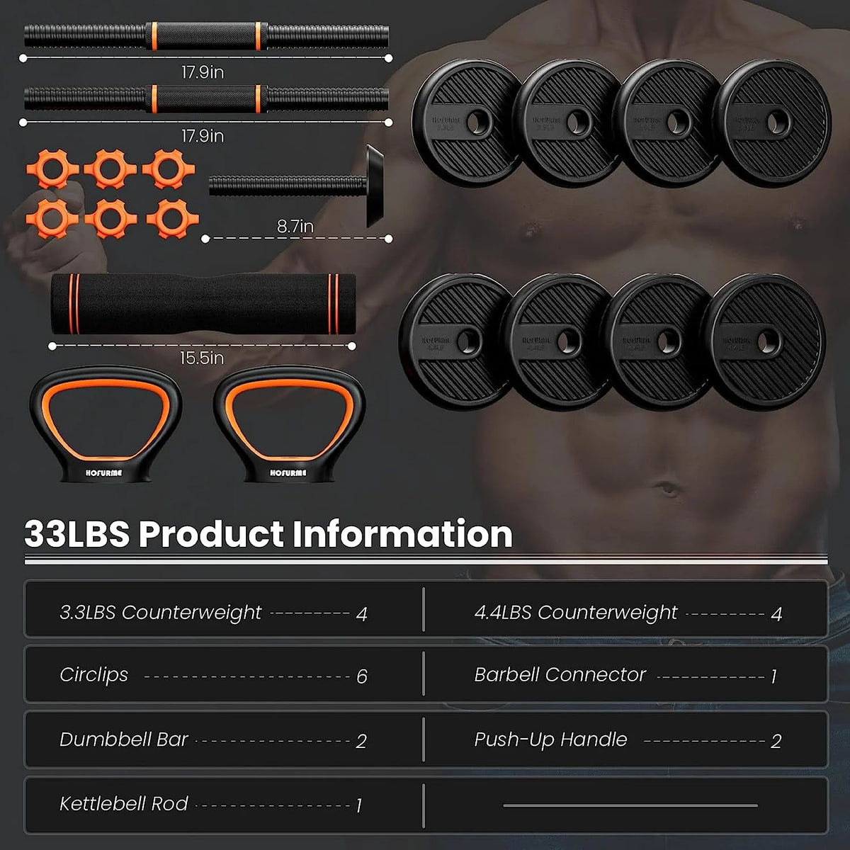 77 lbs Adjustable Dumbbell Set Black H81704