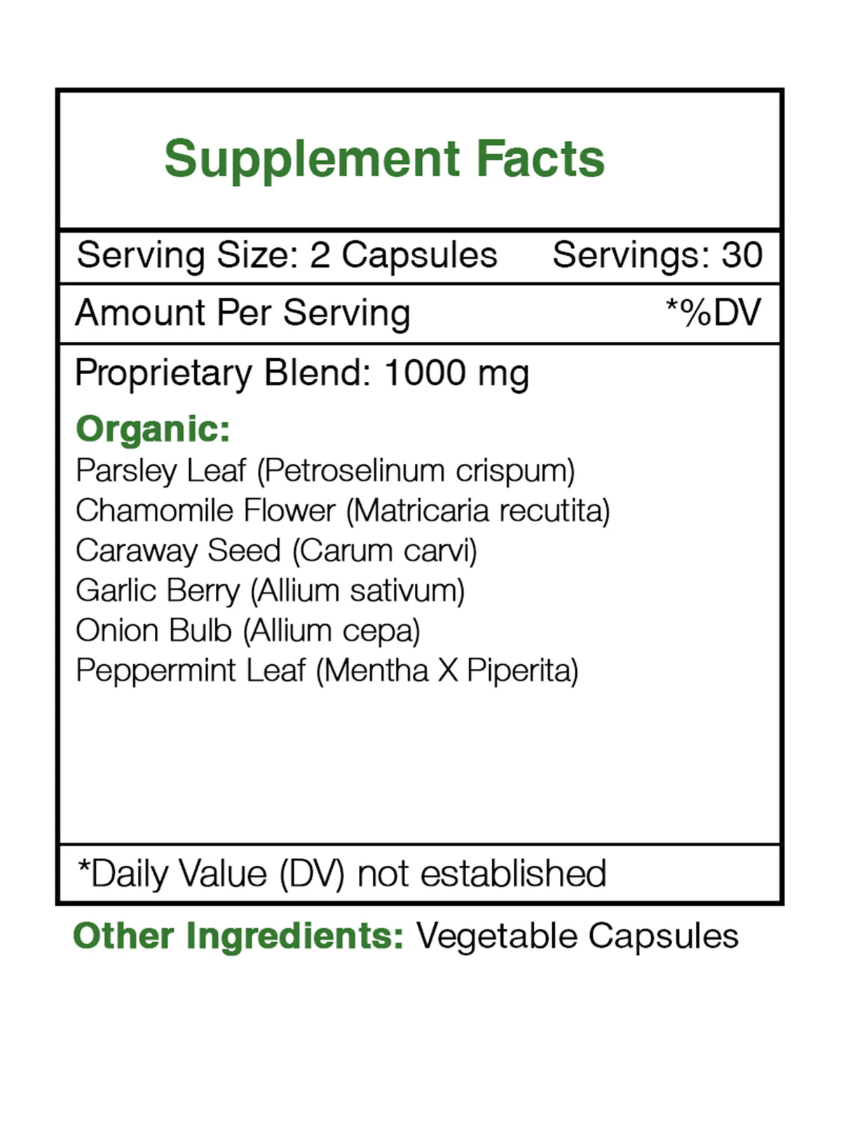 60 Capsules 500 mg Parsley Chamomile Caraway Garlic Onion Peppermint A263