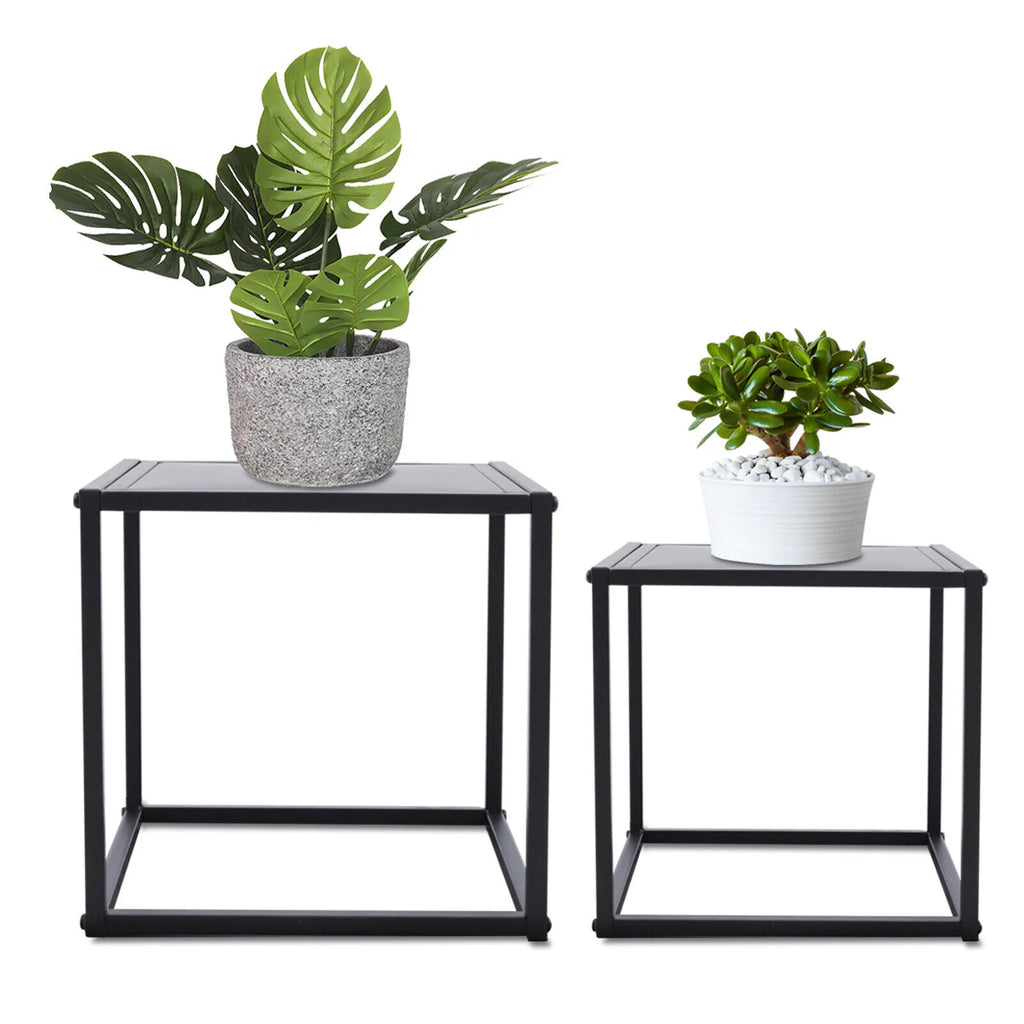 2Pcs Modern Square Metal Coffee Table Side Table End Table Matt Black O14826