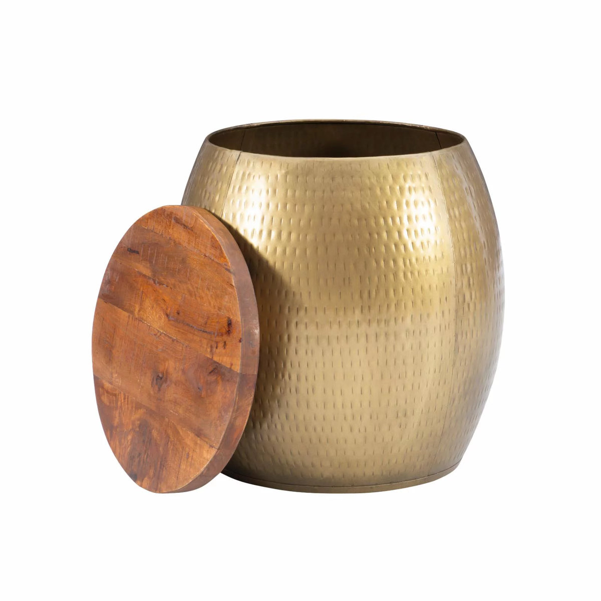 Gold Metal and Wood Storage Side Table U821615
