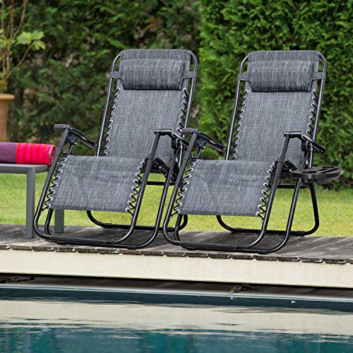 Zero Gravity Chair Outdoor Folding Lounge Chair with Pillow Grey V287