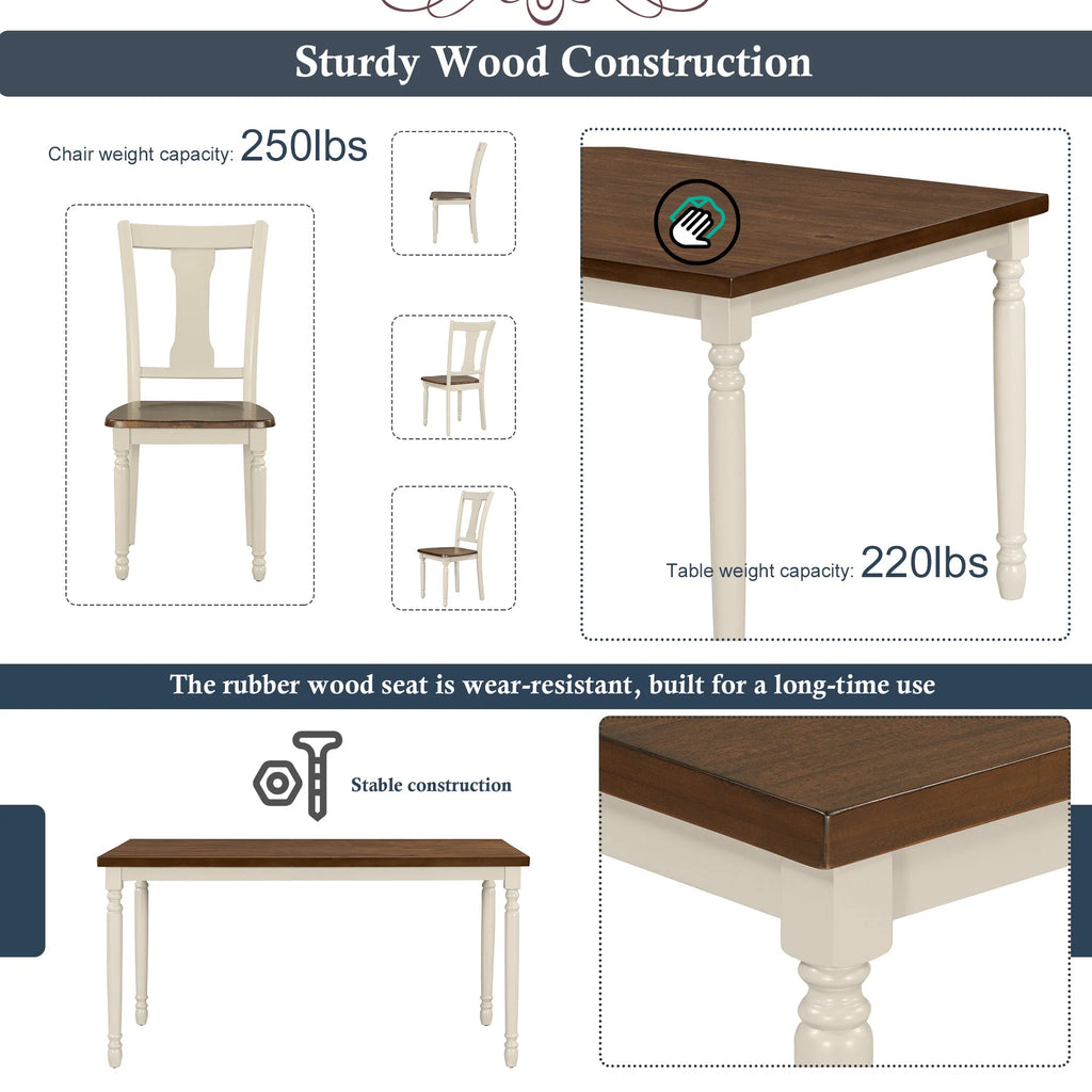 6pc Wooden Dining Set with Table Chairs and Bench D284