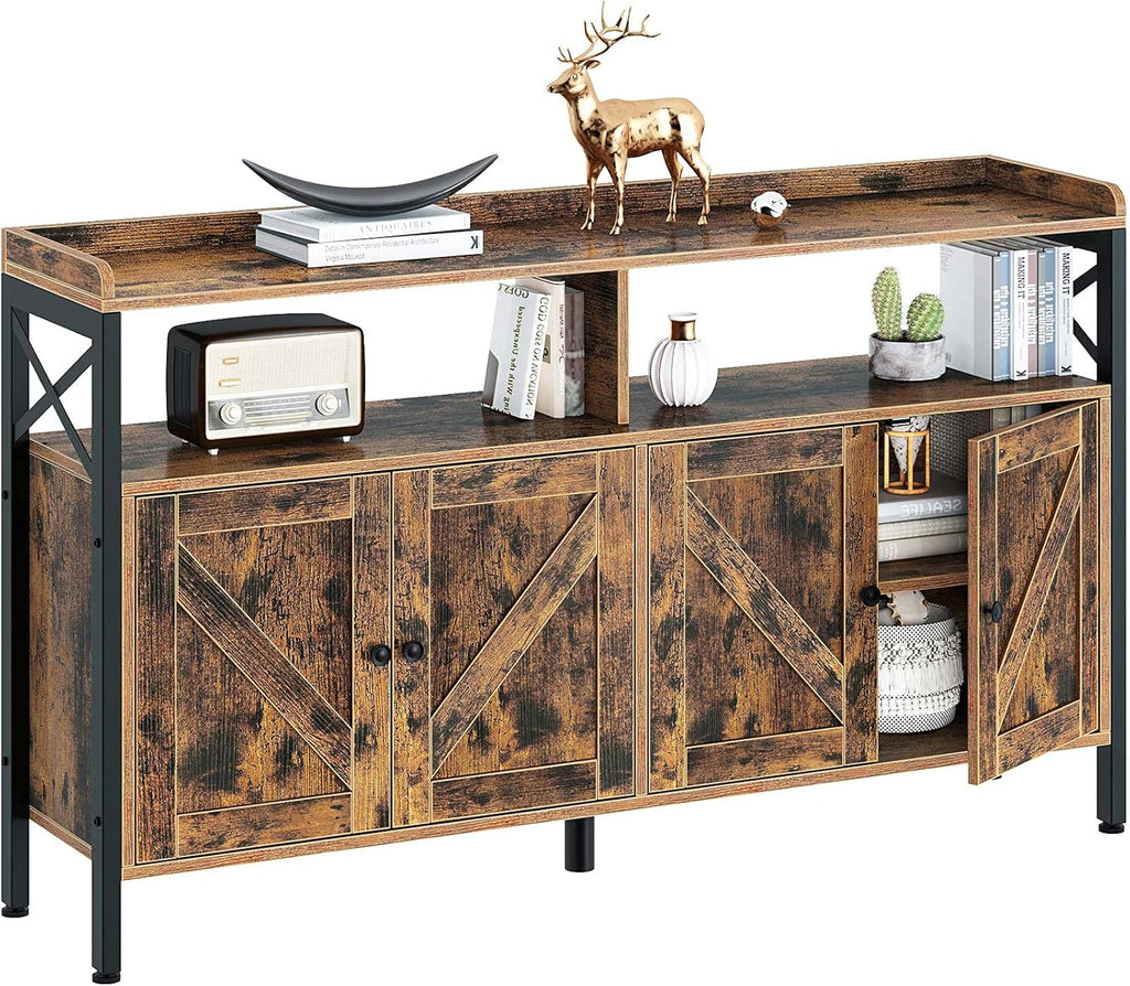 Rustic Brown 55Inch Console Table with Cabinet and Open Shelf B321