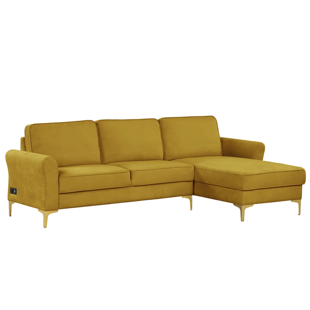 Yellow Velvet Sectional Loveseat and Chaise S33565