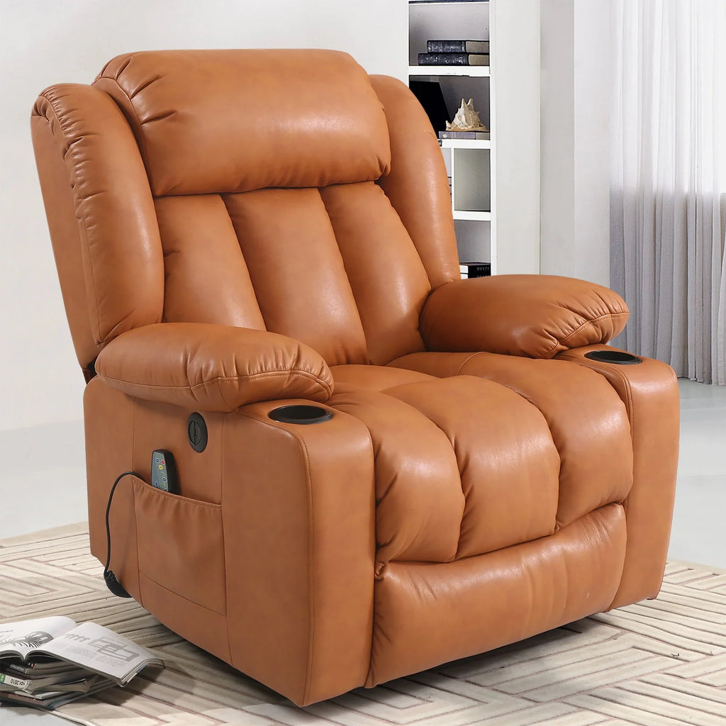 Large Power Lift Recliner Chair with Heat and Massage Leather Grey A4699