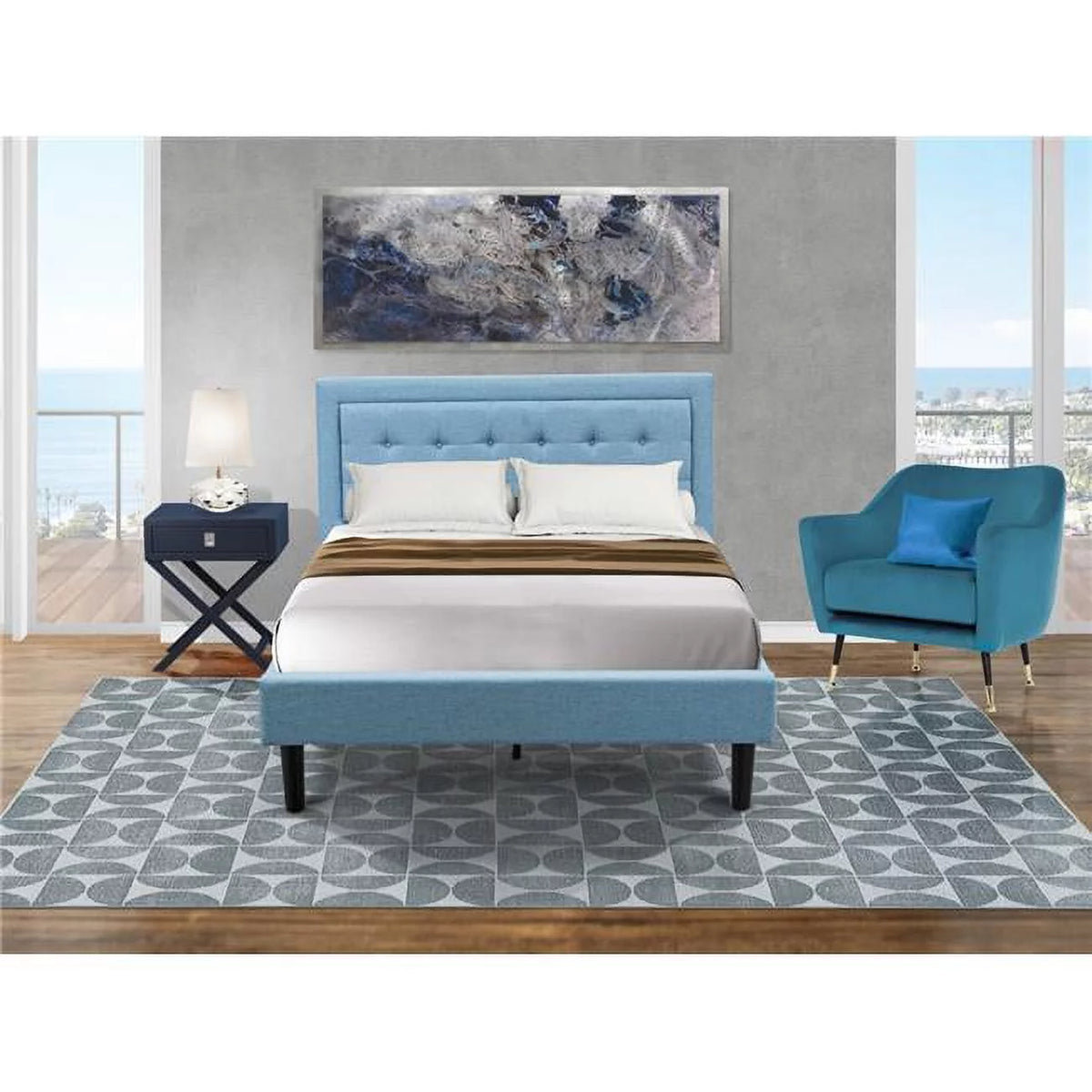 Full Size Bedroom Set - Denim Blue Black Navy Blue P928910