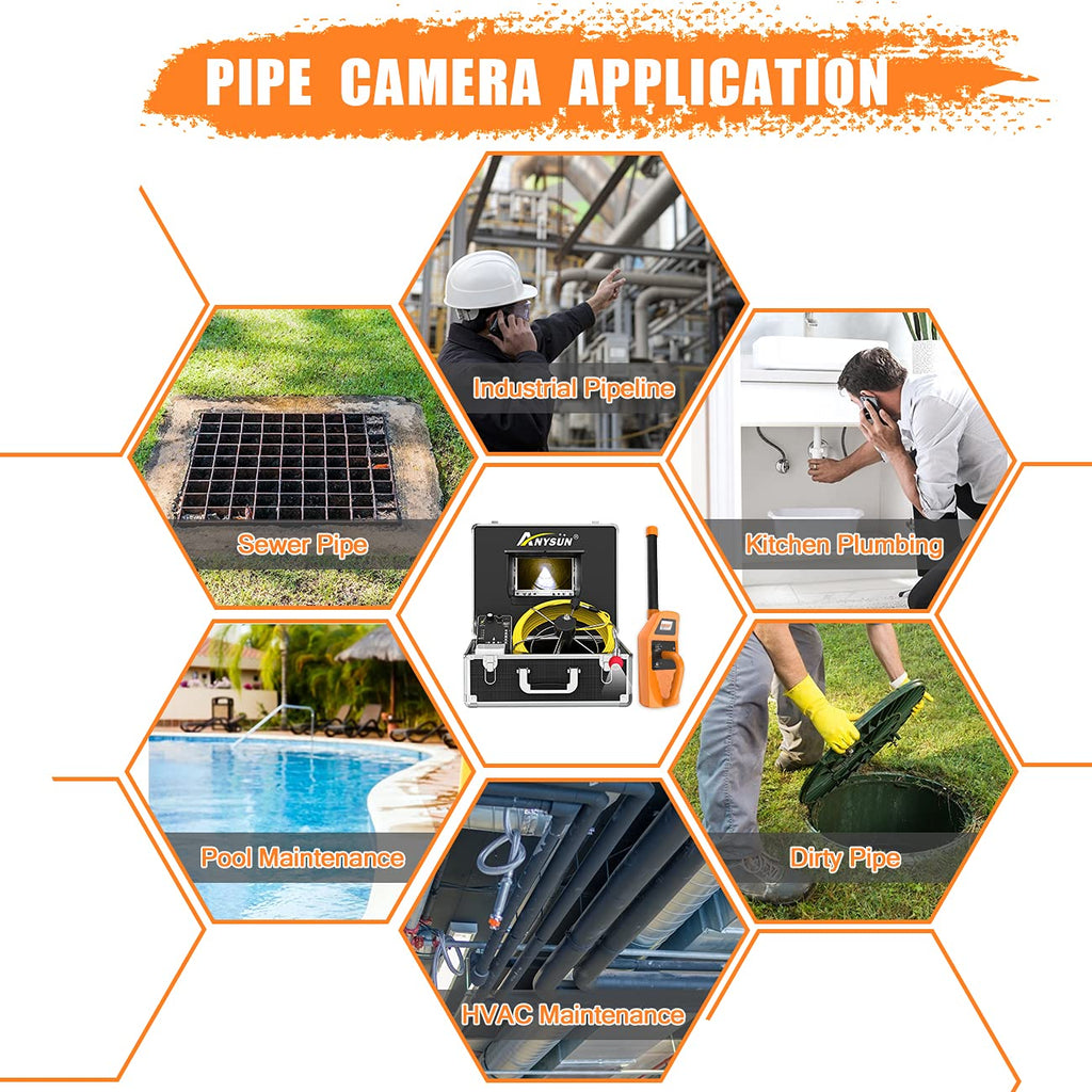 100ft IP68 Waterproof Sewer Inspection Camera with 512Hz Sonde and 7 LCD Monitor K670