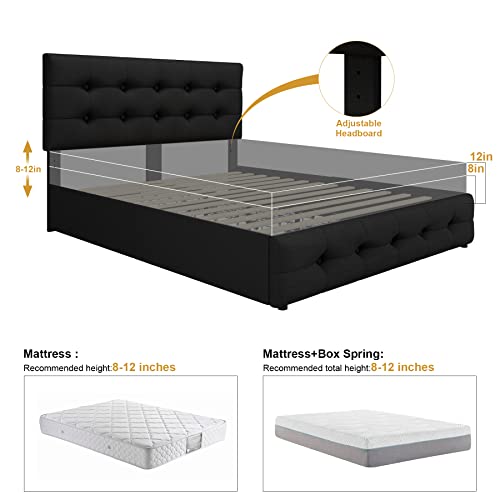 Black Queen Upholstered Platform Bed Frame with 4 Storage Drawers Z80694
