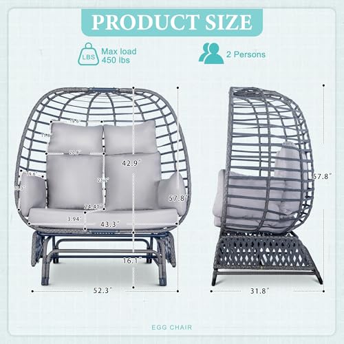 Oversized Wicker Double Egg Chair with Steel Stand T803617