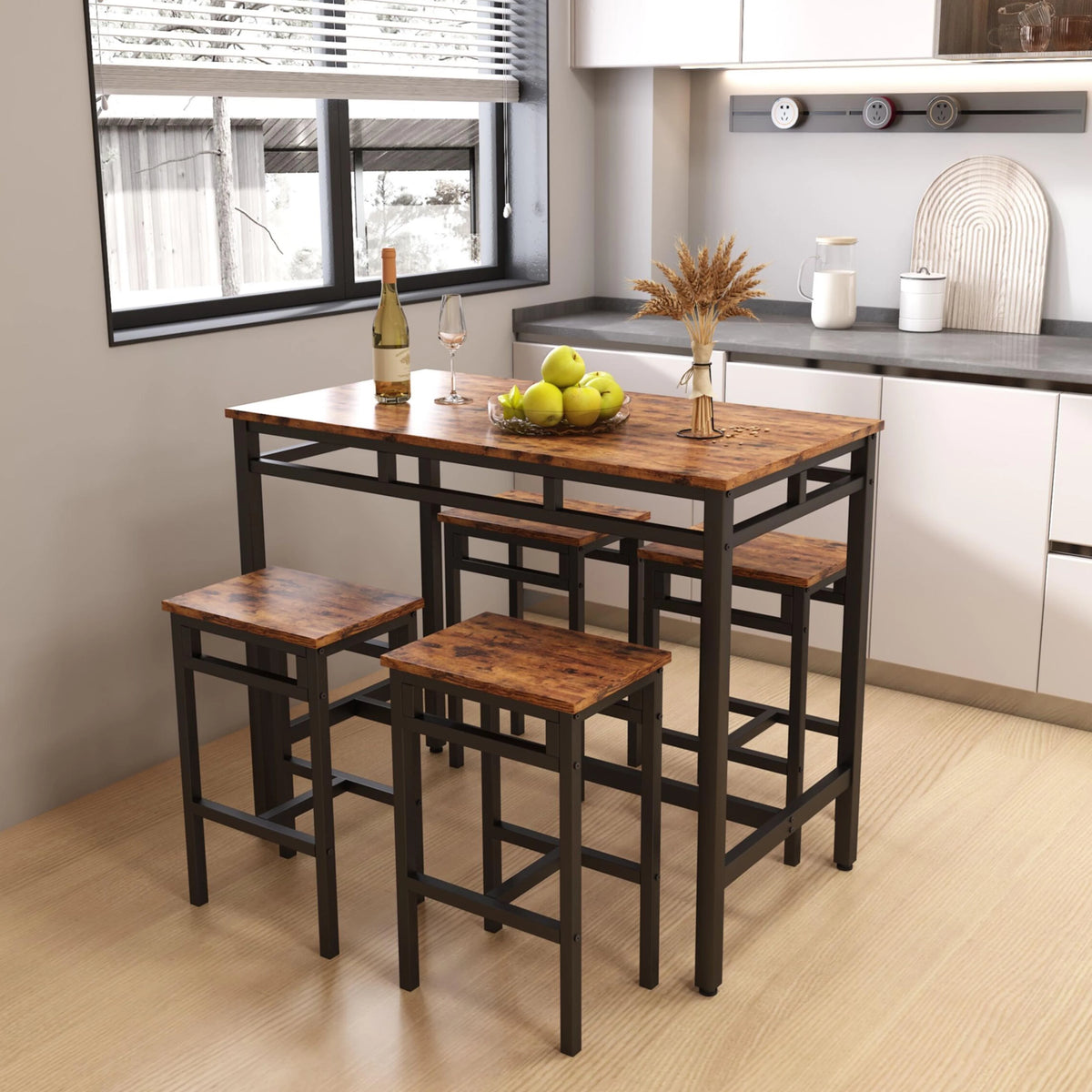 5-Piece Counter Height Pub Dining Set with Foot Support E561