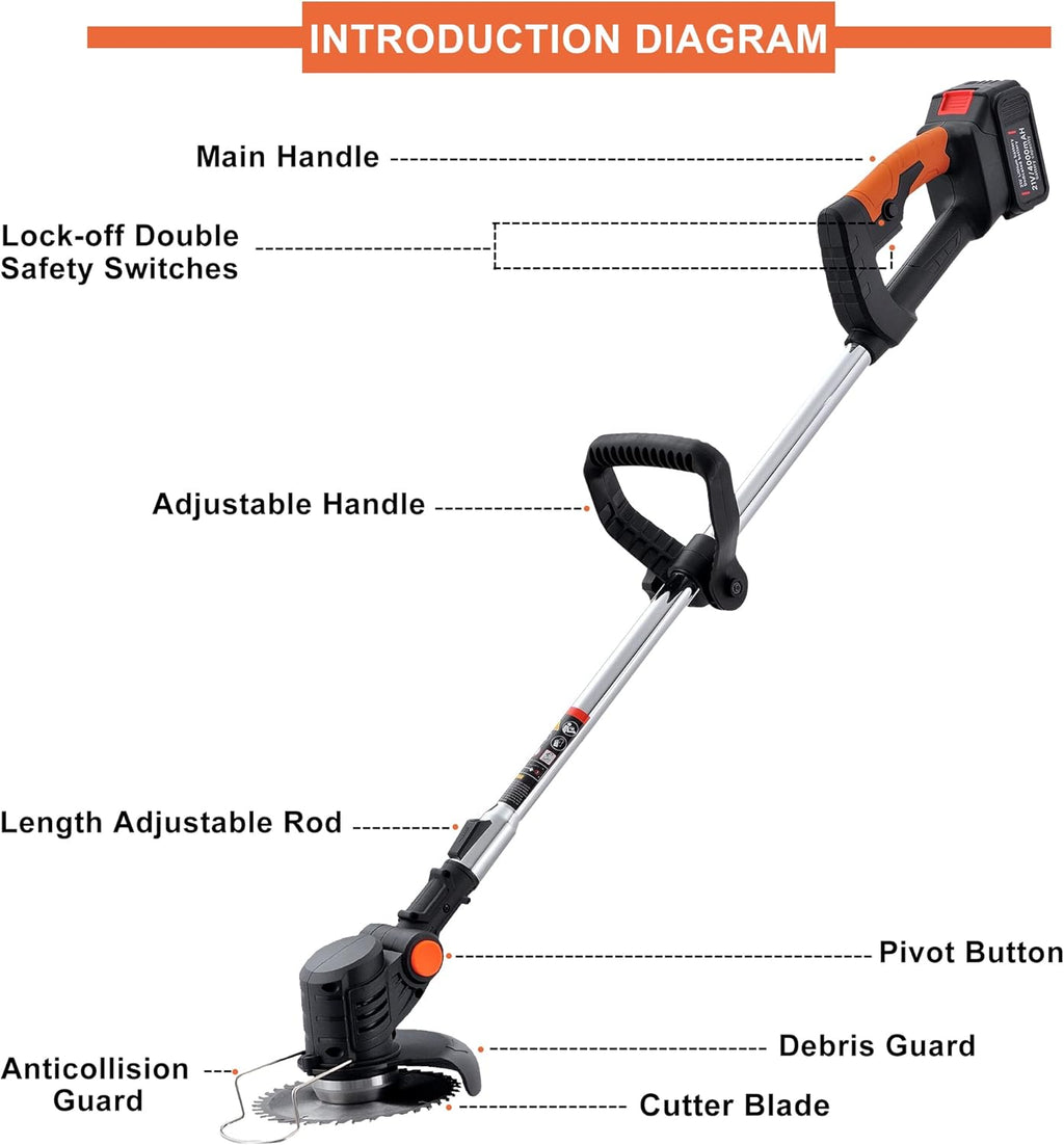 Cordless Metal Weed Eater Brush Cutter 3 Cutting Capacity 2 Batteries S9712