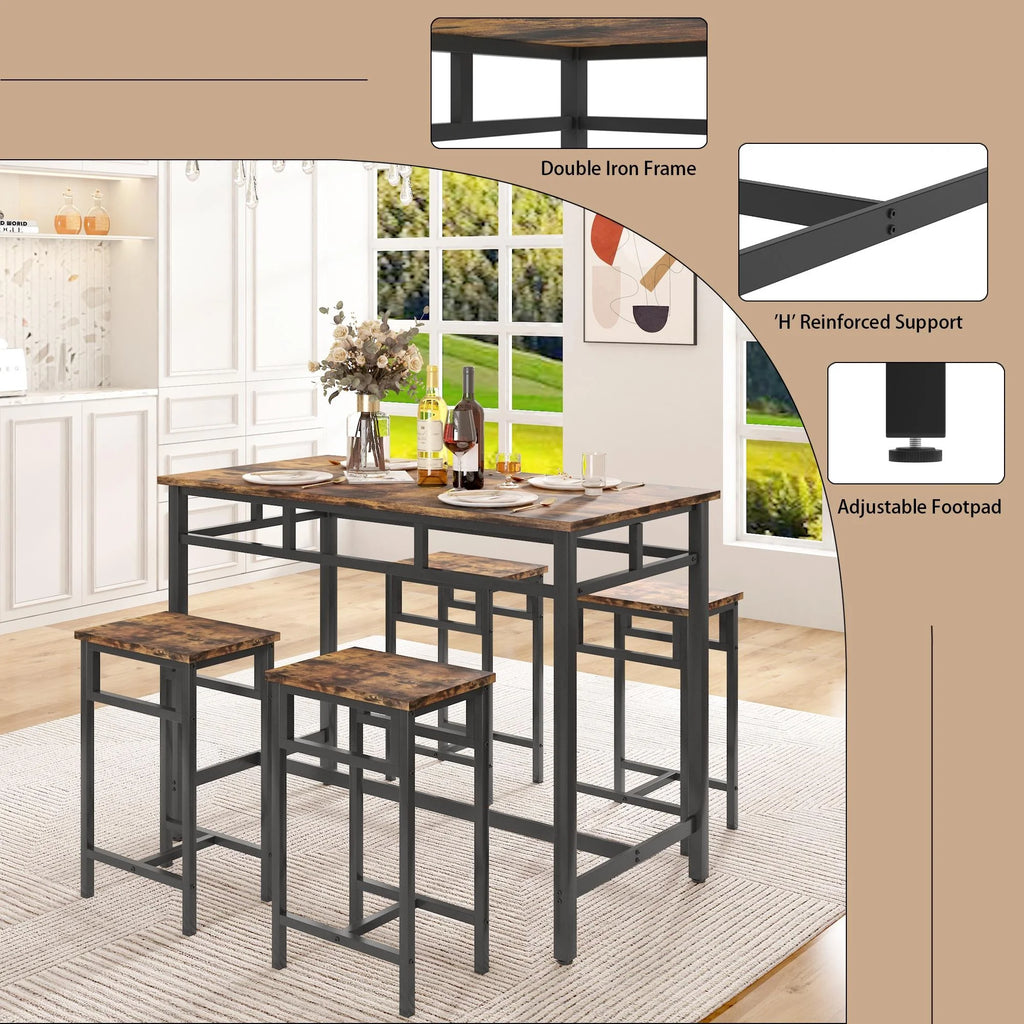 5-Piece Counter Height Pub Dining Set with Foot Support E561