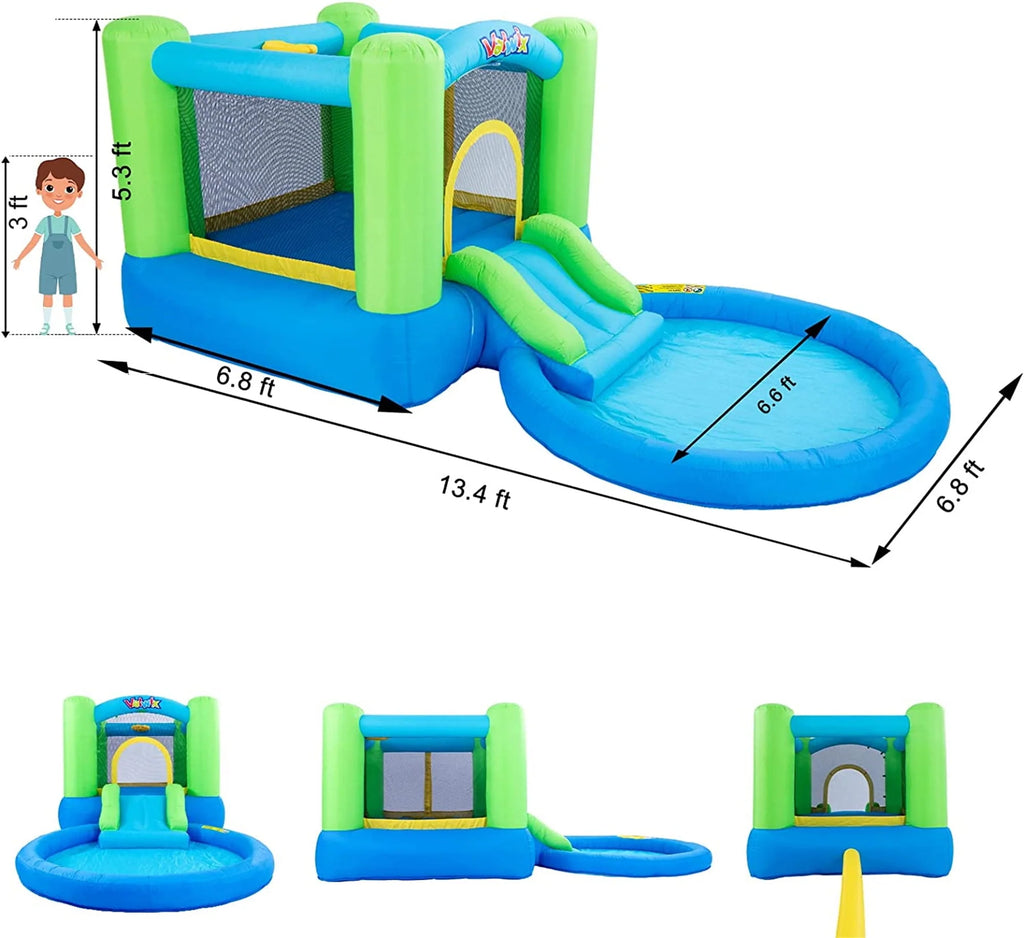 Inflatable Bounce House with Blower, Waterslide & Pool W20900