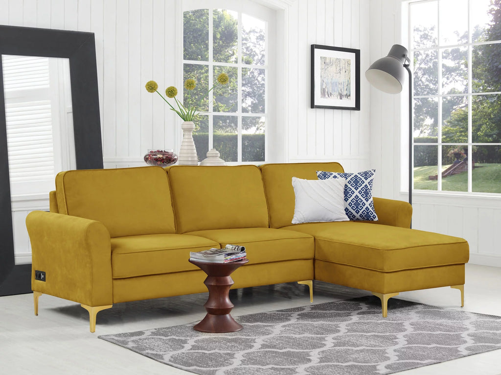 Yellow Velvet Sectional Loveseat and Chaise S33565