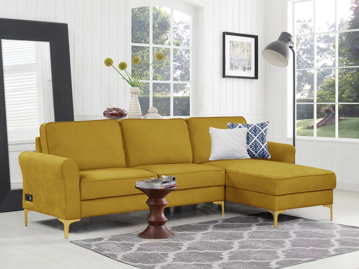 Yellow Velvet Sectional Loveseat and Chaise S33565