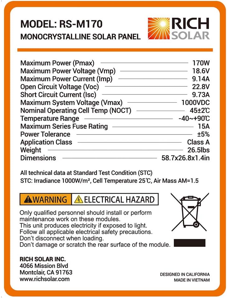 200 Watt 12 Volt Monocrystalline Solar Panel F7799