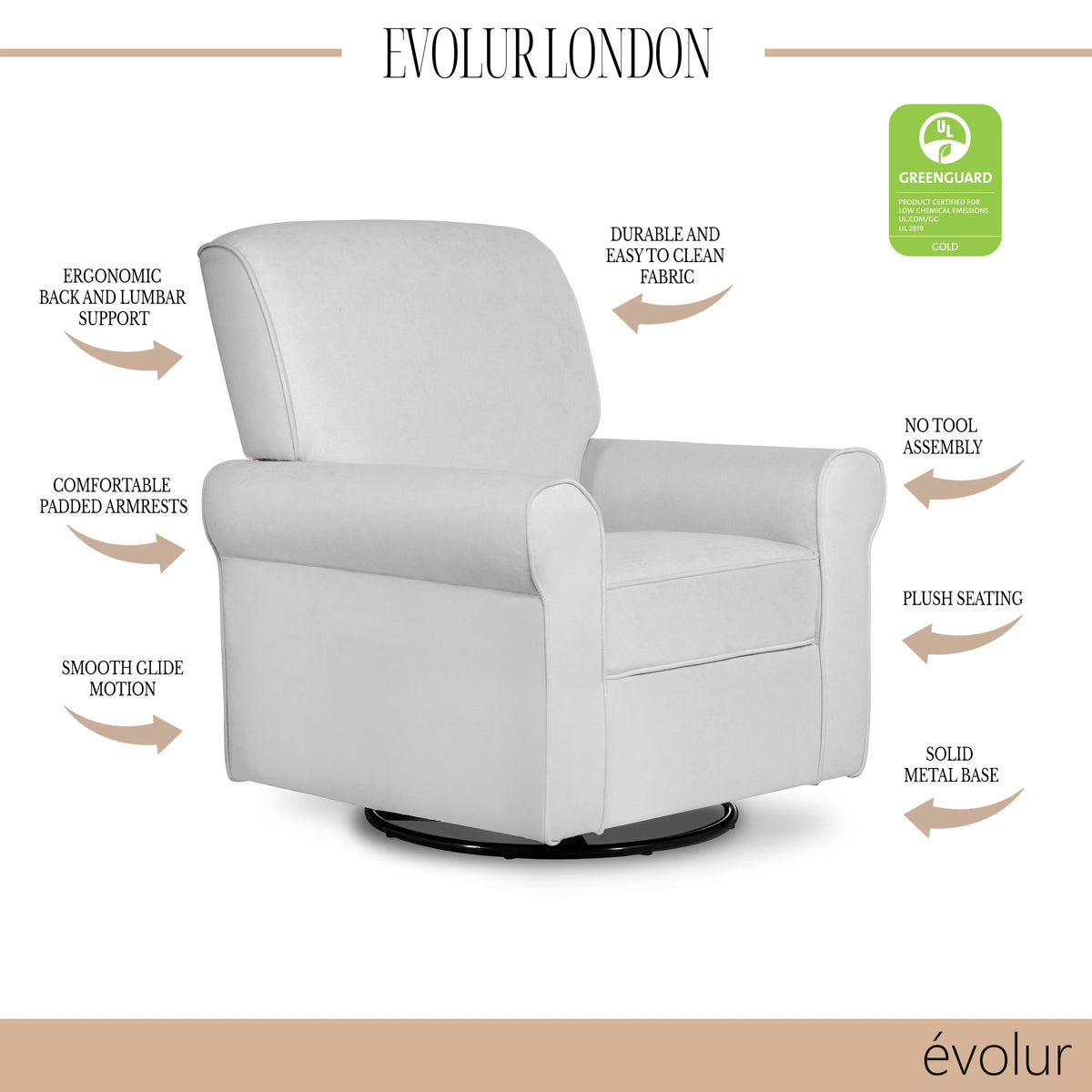 Gray Upholstered Swivel Glider B4819
