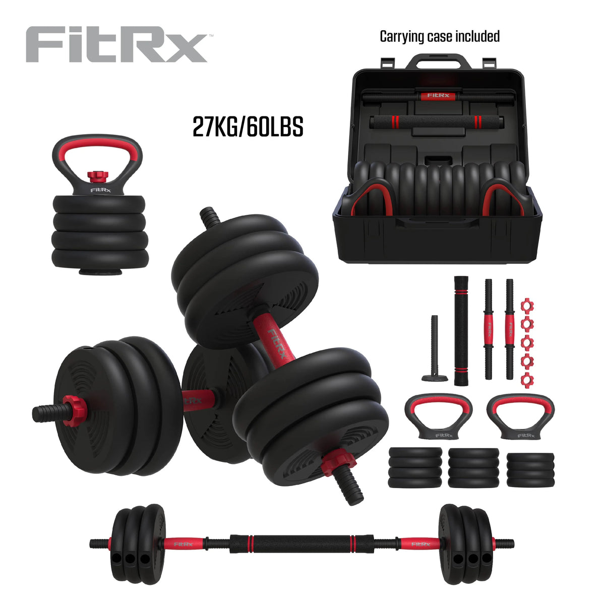 60 lbs Adjustable Dumbbell Barbell and Kettlebell Weight Set A529